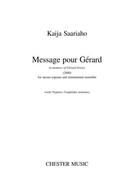 MESSAGE POUR GRARD MEZZOSOPRANO ENSEMBLE
